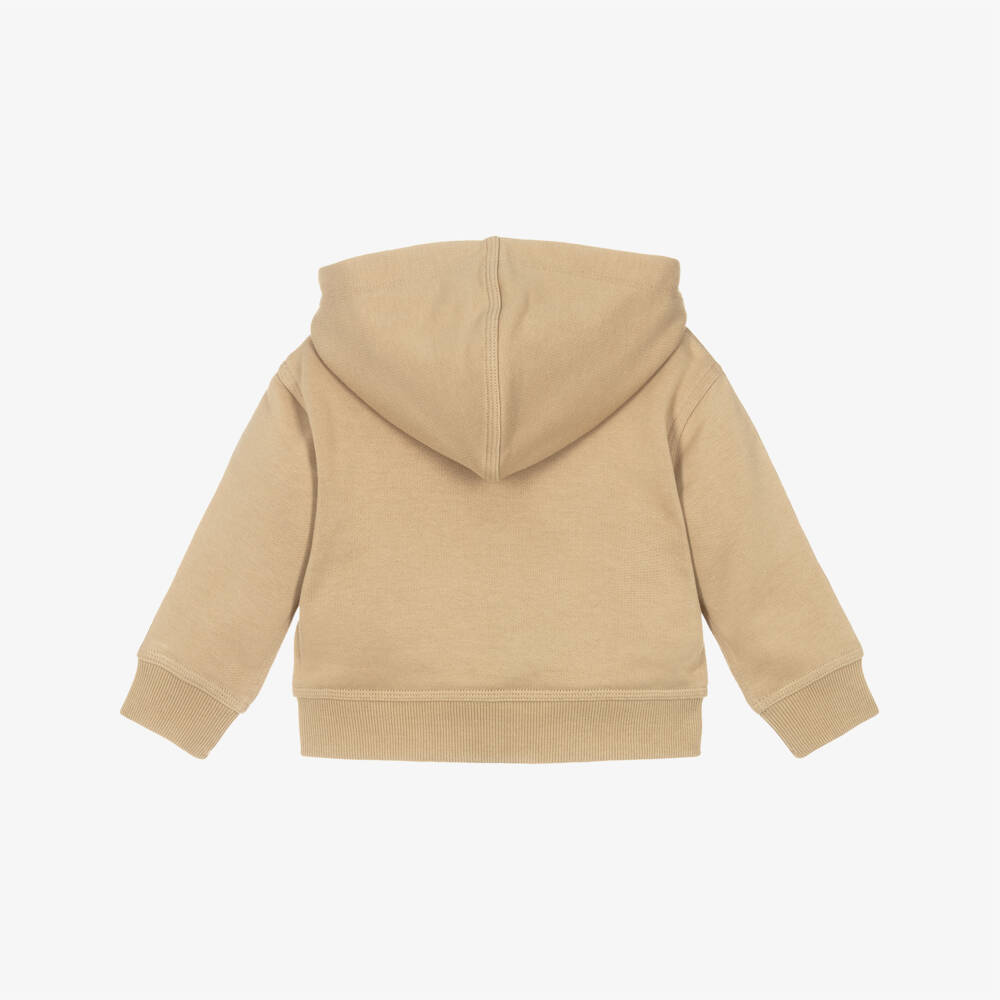 Burberry-Baby Boys Beige Cotton Zip-Up Hoodie with Check Trim & EKD Logo | Childrensalon Outlet