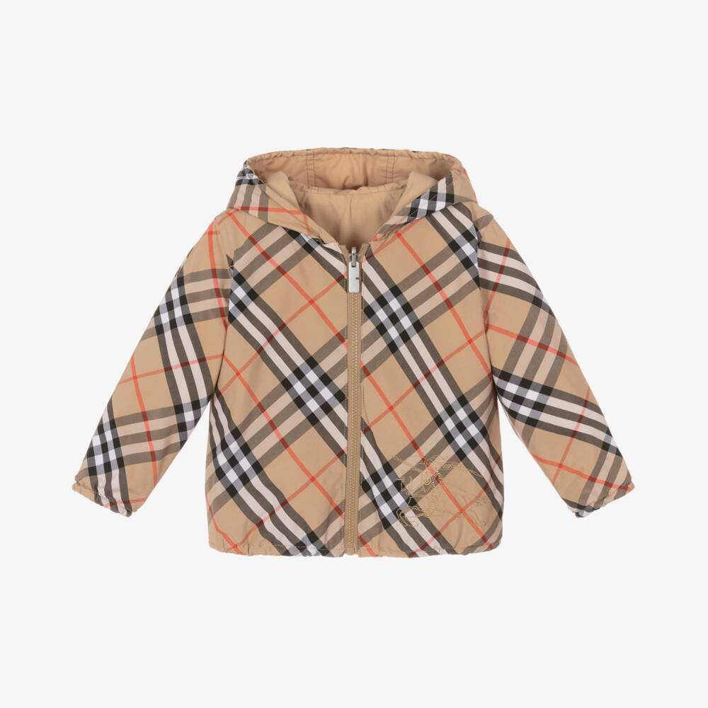 Burberry-Baby Boys Beige Reversible Check Jacket | Childrensalon Outlet