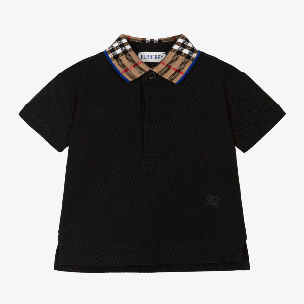 Burberry-Baby Boys Black Check Polo Shirt | Childrensalon Outlet