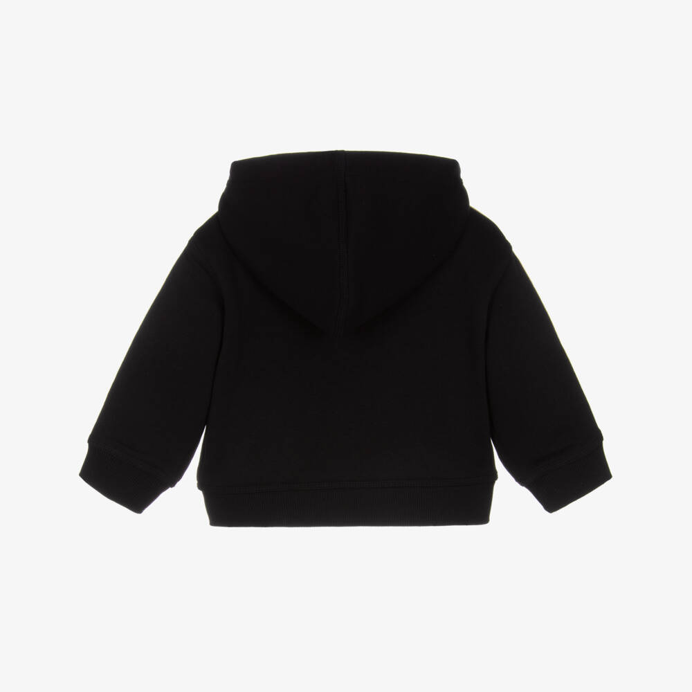 Burberry-Baby Boys Black Cotton EKD Logo Zip-Up Hoodie with Check Trim | Childrensalon Outlet