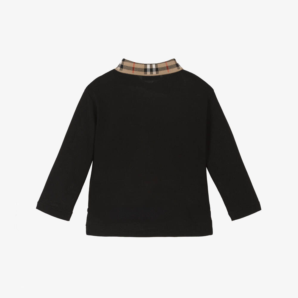 Burberry-Baby Boys Black Polo Shirt with Burberry Check Collar | Childrensalon Outlet