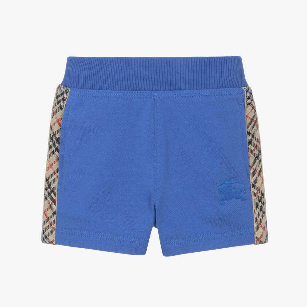 Burberry-Baby Boys Blue Cotton Jersey Shorts with Check Trim | Childrensalon Outlet