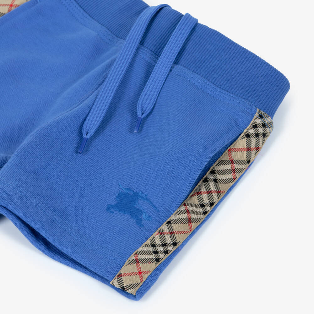 Burberry-Baby Boys Blue Cotton Jersey Shorts with Check Trim | Childrensalon Outlet