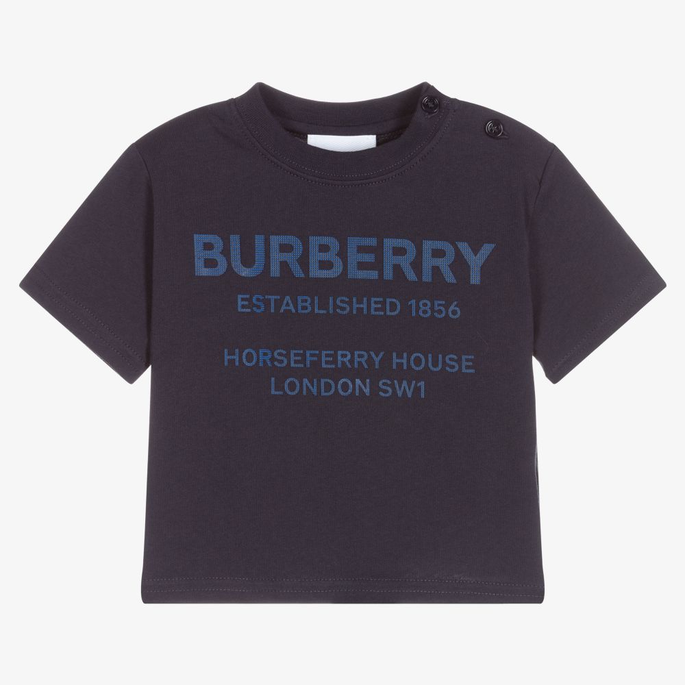 Burberry - Baby Boys Blue Cotton T-Shirt | Childrensalon