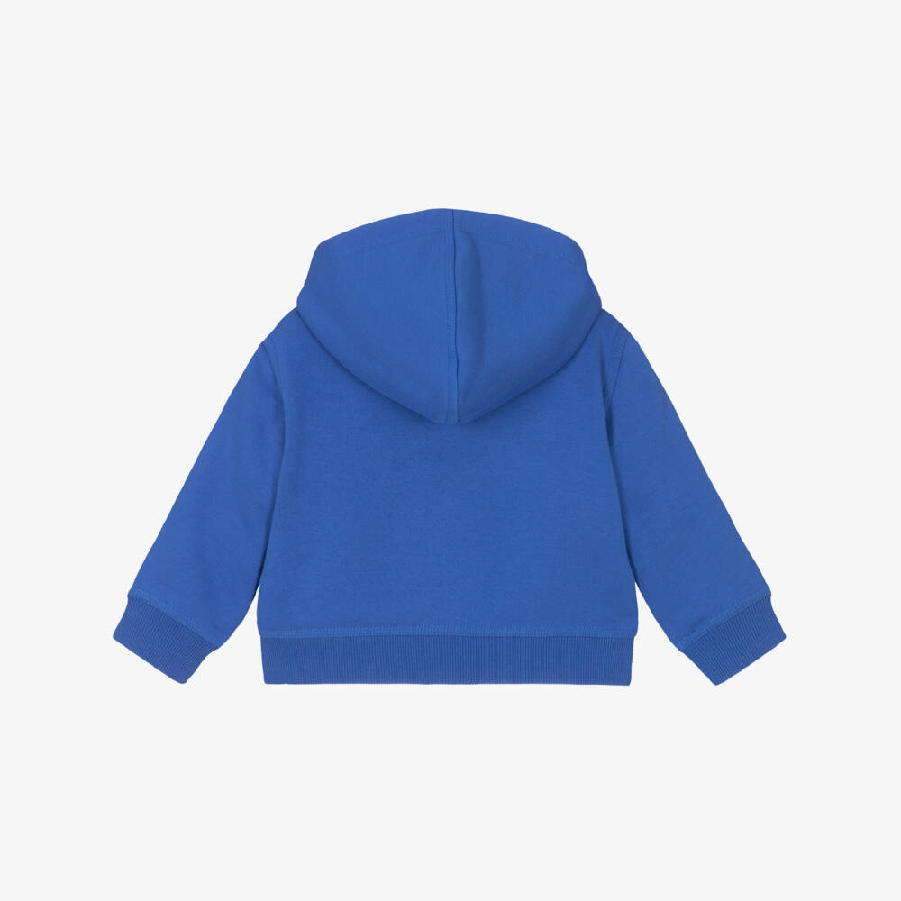 Burberry-Baby Boys Blue Cotton Zip-Up Hoodie with Check Trim | Childrensalon Outlet