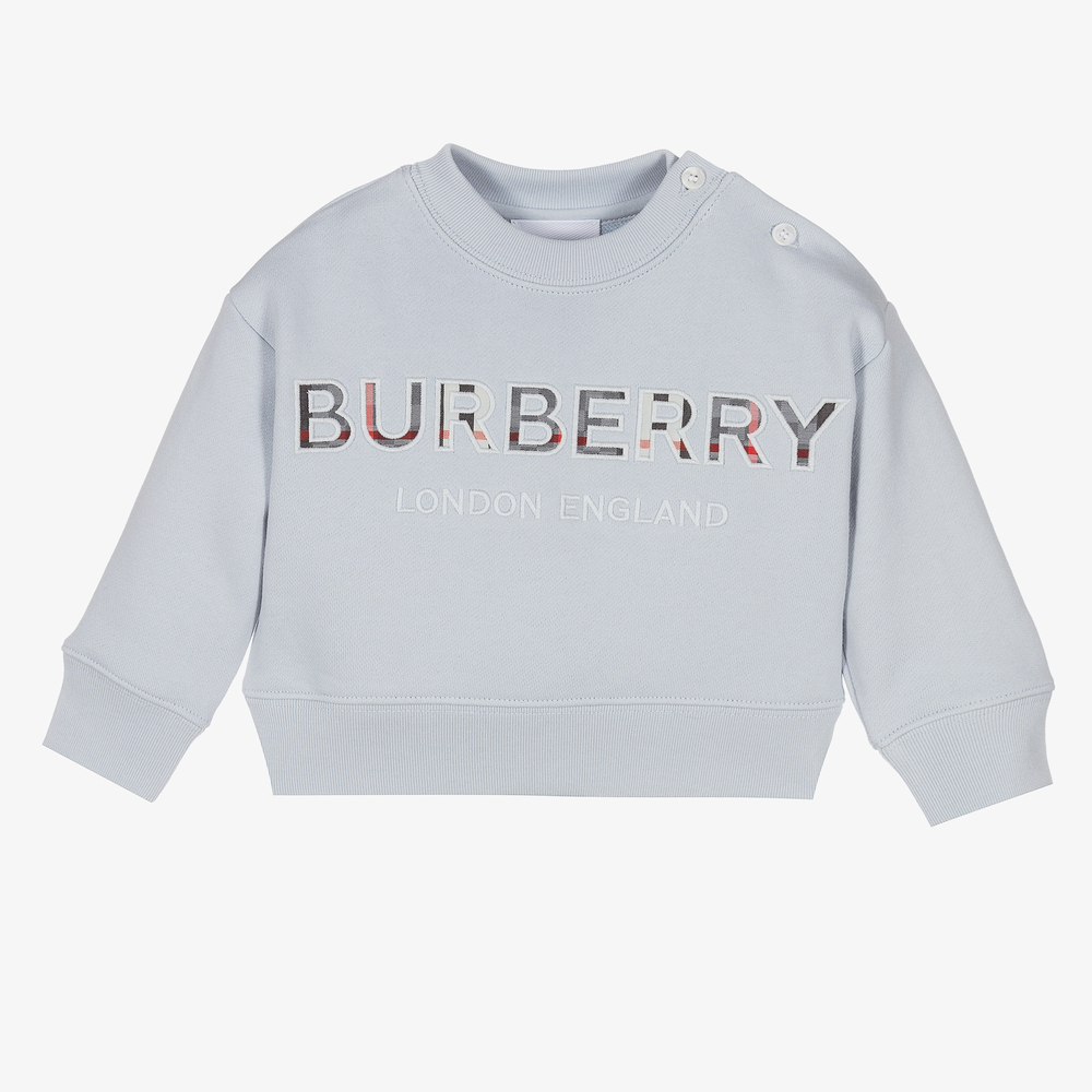 Burberry - سويتشيرت قطن جيرسي لون أزرق للمواليد | Childrensalon