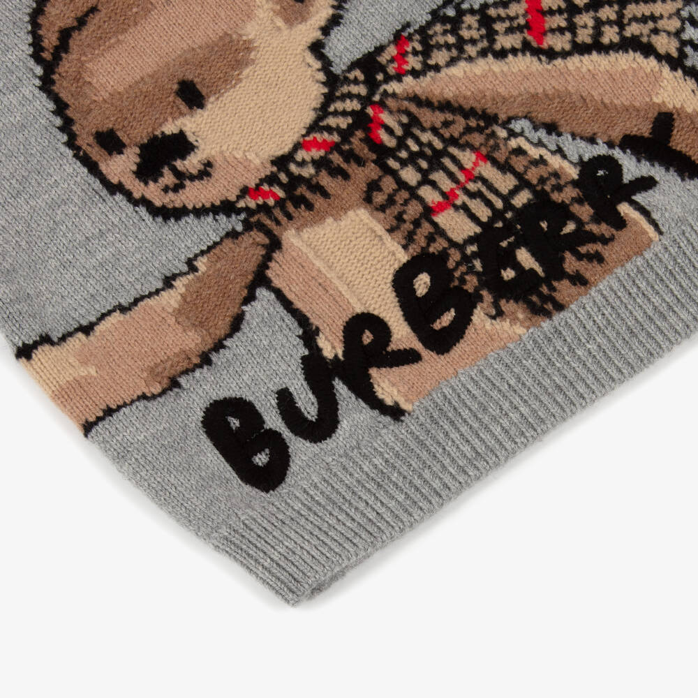 Burberry-Baby Boys Grey Wool Knit Thomas Bear Sweater | Childrensalon Outlet