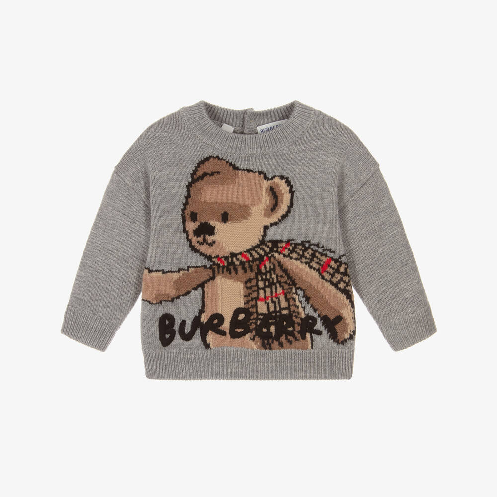 Burberry-Baby Boys Grey Wool Knit Thomas Bear Sweater | Childrensalon Outlet
