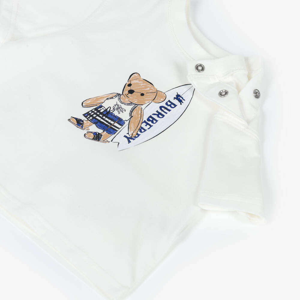 Burberry-Baby Boys Ivory Cotton Thomas Bear Print T-Shirt | Childrensalon Outlet