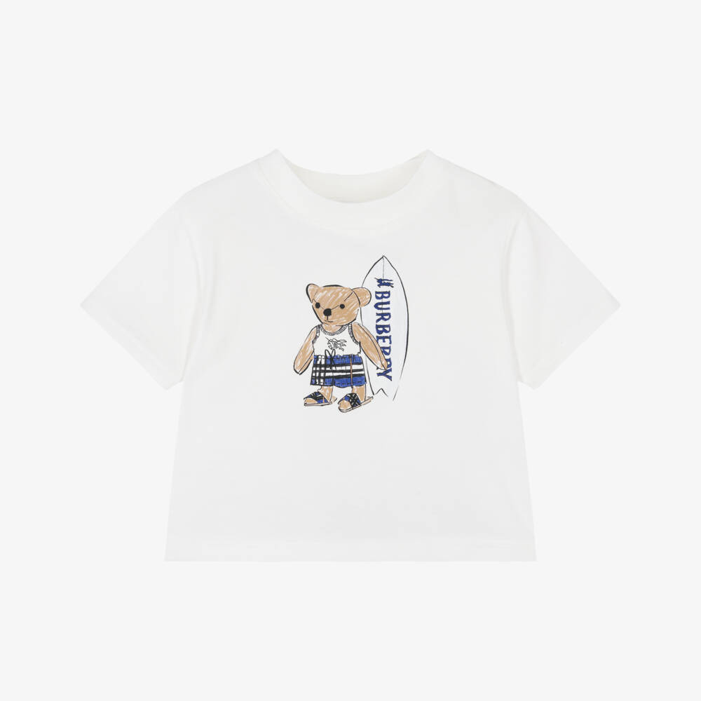 Burberry-Baby Boys Ivory Cotton Thomas Bear Print T-Shirt | Childrensalon Outlet