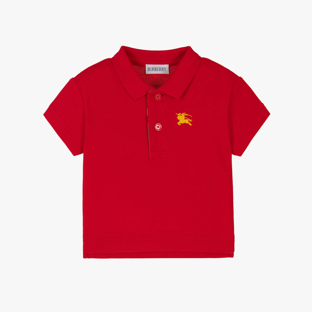 Burberry-Baby Boys Red Cotton Piqué Polo Shirt | Childrensalon Outlet