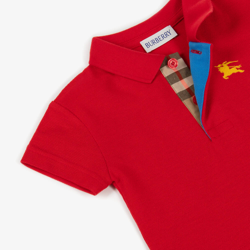 Burberry-Baby Boys Red Cotton Piqué Polo Shirt | Childrensalon Outlet