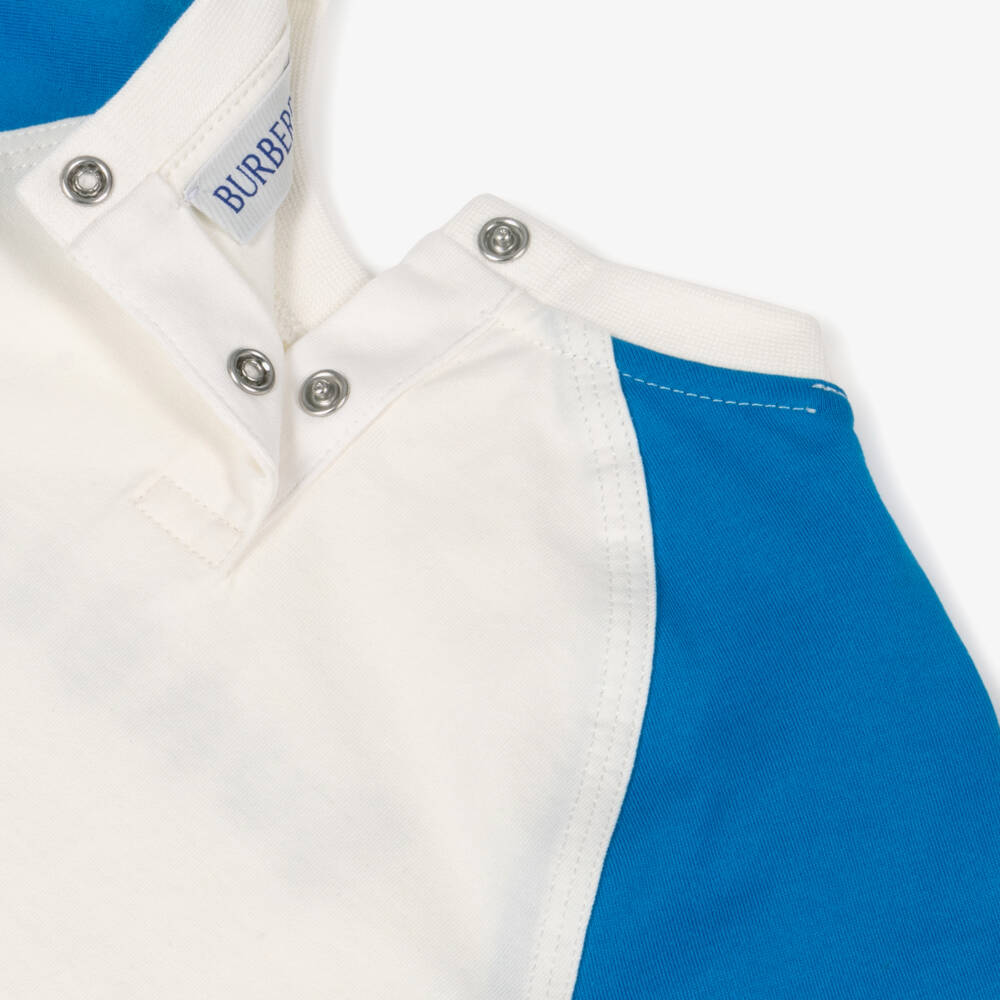 Burberry-Baby Boys White & Blue Cotton T-Shirt with Flocked Logo | Childrensalon Outlet