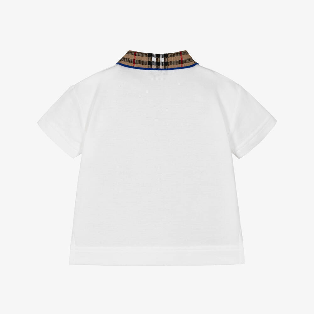 Burberry-Baby Boys White Check Polo Shirt | Childrensalon Outlet
