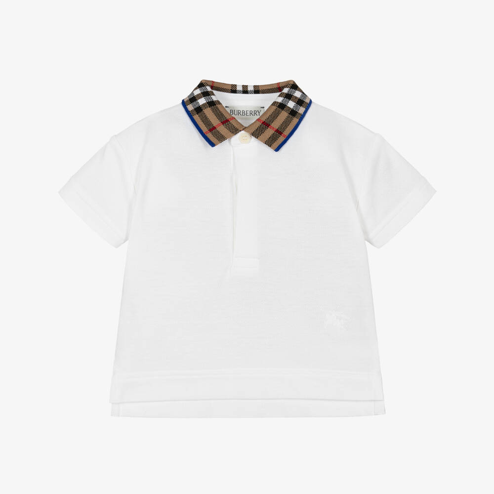 Burberry-Baby Boys White Check Polo Shirt | Childrensalon Outlet