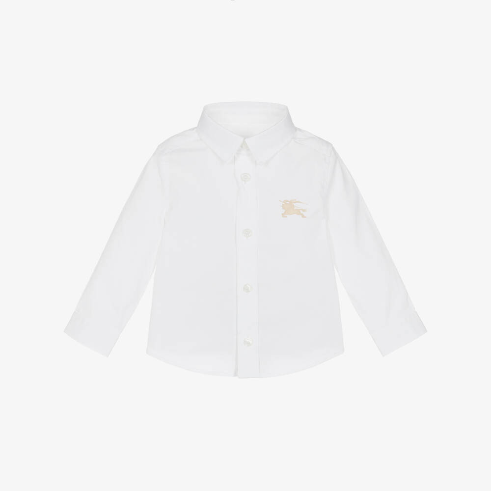 Burberry-Baby Boys White Cotton EKD Logo Shirt | Childrensalon Outlet