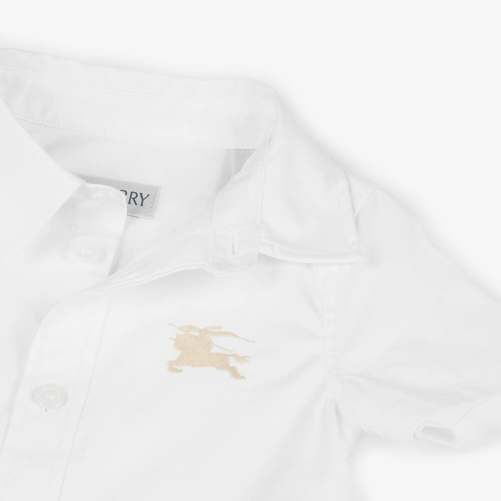 Burberry-Baby Boys White Cotton Short Sleeve Shirt with EKD Logo | Childrensalon Outlet
