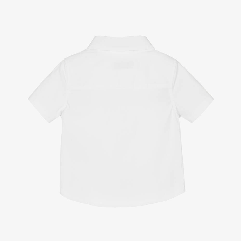Burberry-Baby Boys White Cotton Short Sleeve Shirt with EKD Logo | Childrensalon Outlet