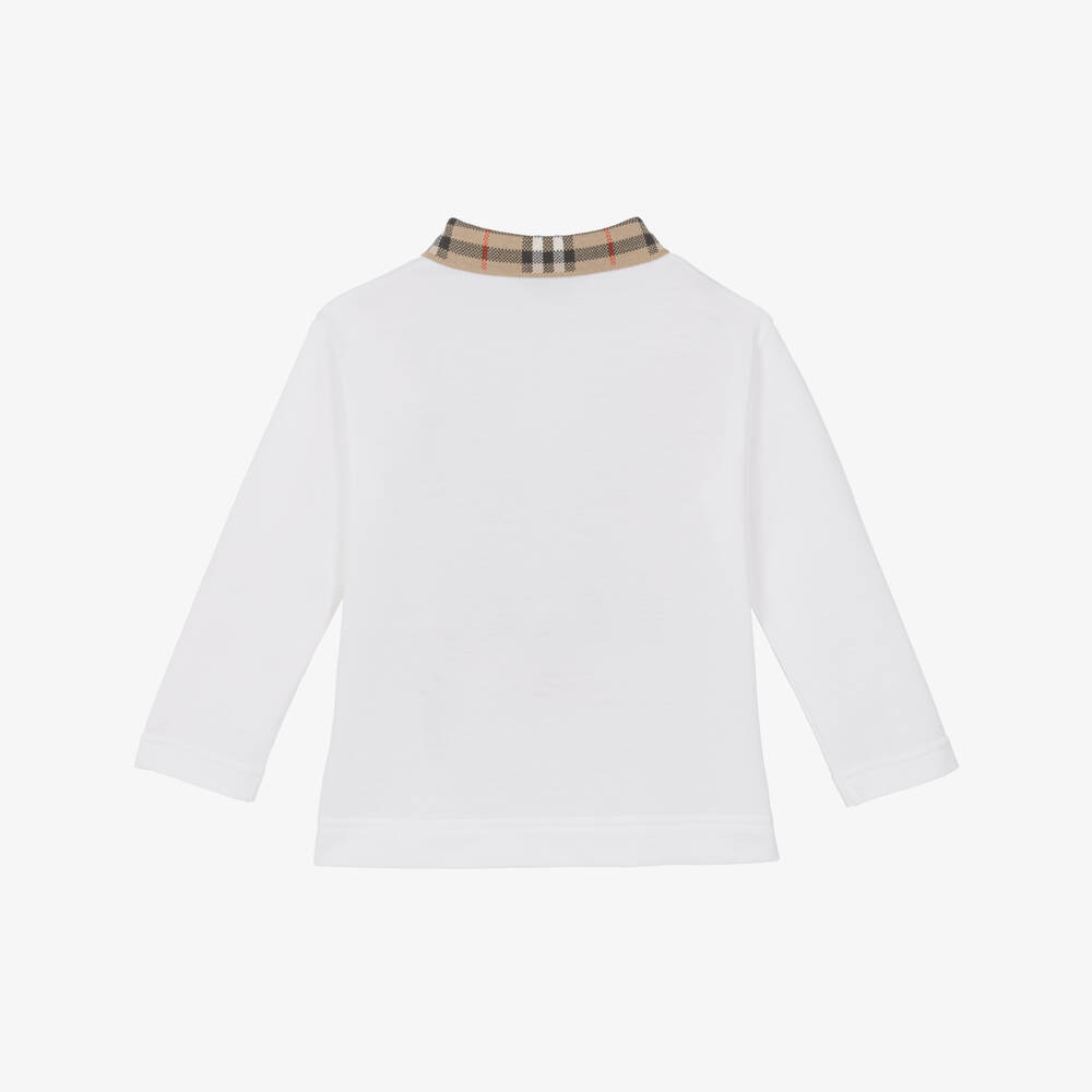 Burberry-Baby Boys White Polo Shirt with Burberry Check Collar | Childrensalon Outlet