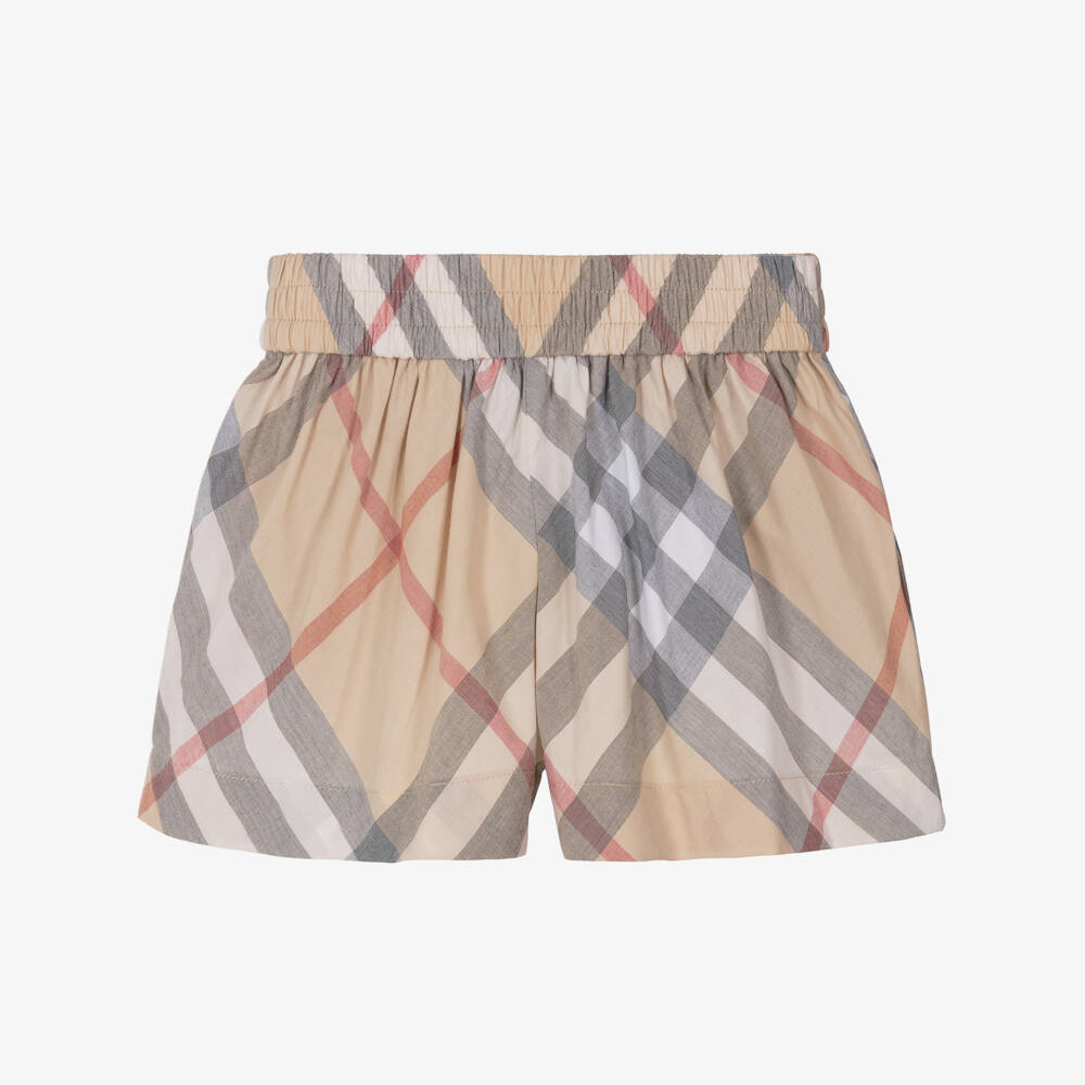 Burberry-Baby Girls Beige Check Cotton Shorts | Childrensalon Outlet
