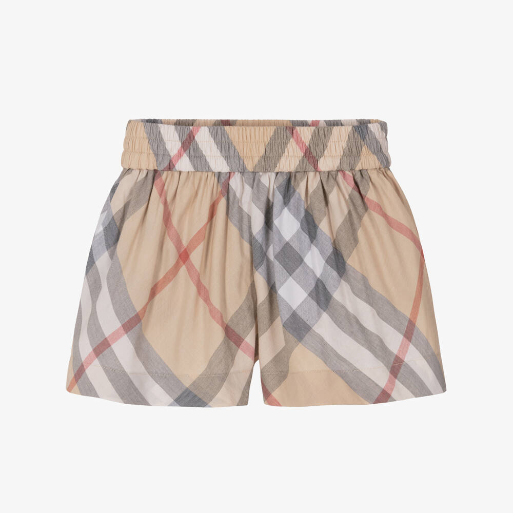 Burberry-Baby Girls Beige Check Cotton Shorts | Childrensalon Outlet