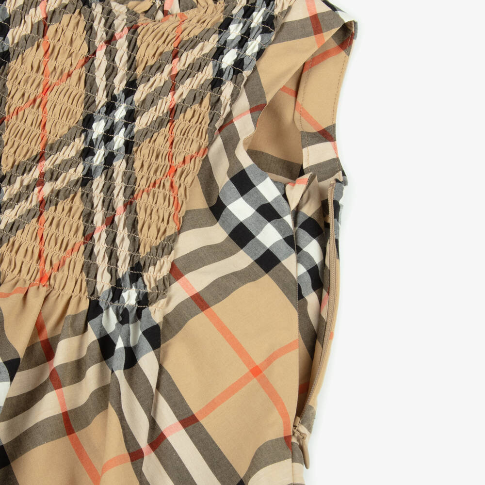 Burberry-Baby Girls Beige Check Poplin Dress | Childrensalon Outlet