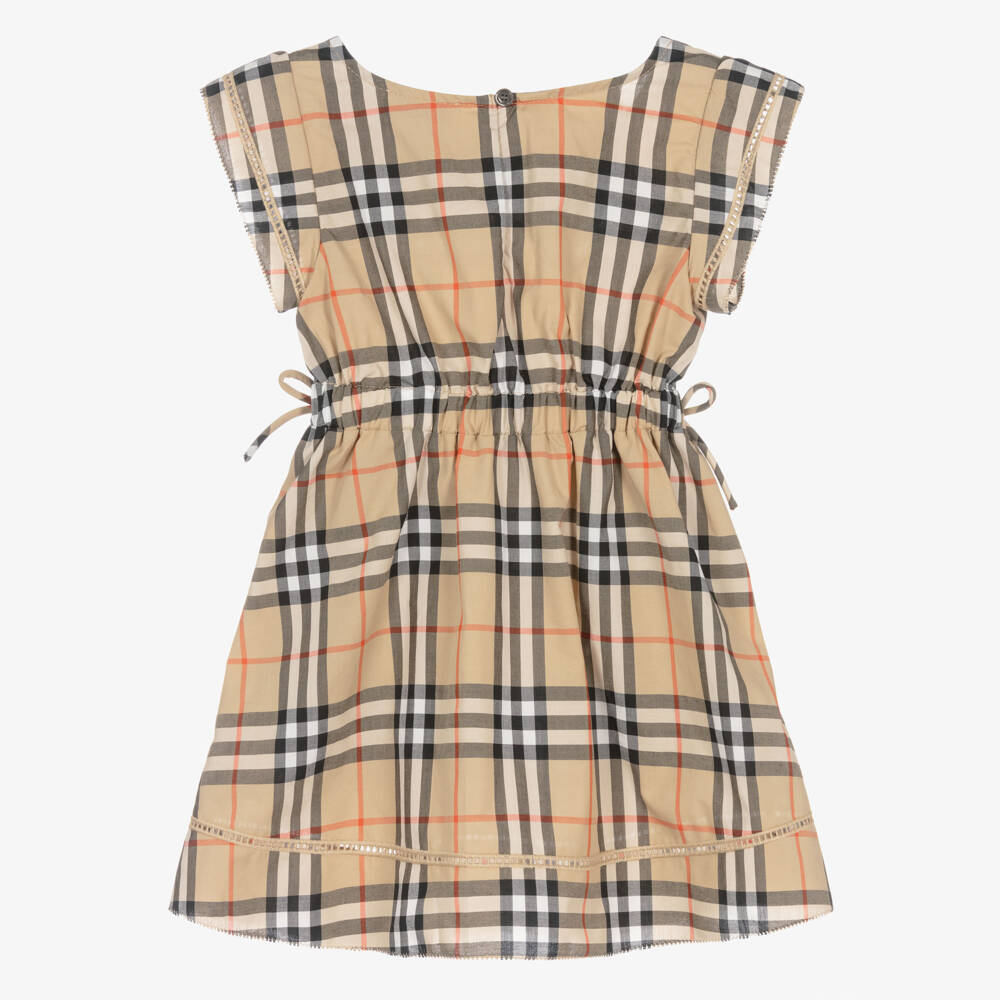 Burberry-Baby Girls Beige Cotton Burberry Check Dress | Childrensalon Outlet