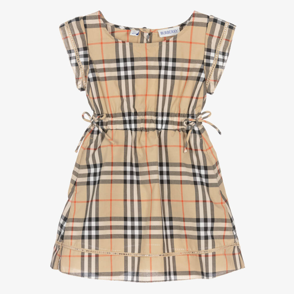 Burberry-Baby Girls Beige Cotton Burberry Check Dress | Childrensalon Outlet