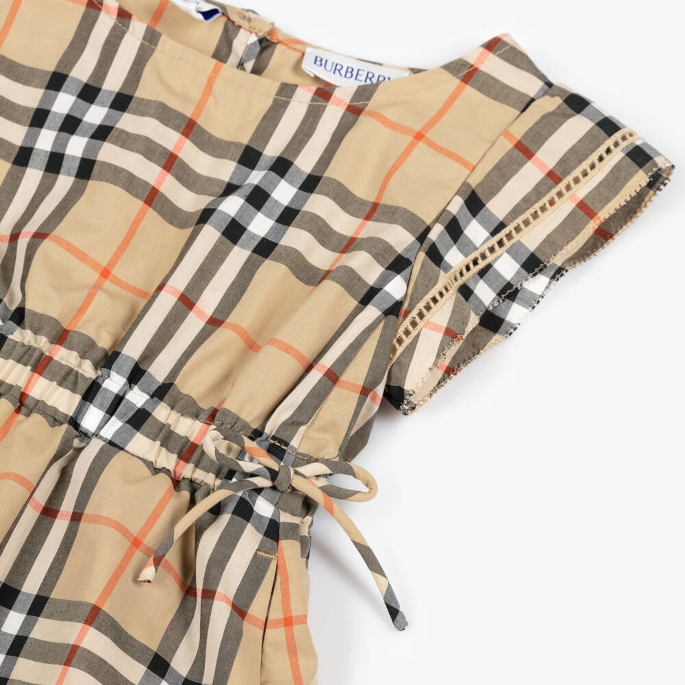 Burberry-Baby Girls Beige Cotton Burberry Check Dress | Childrensalon Outlet