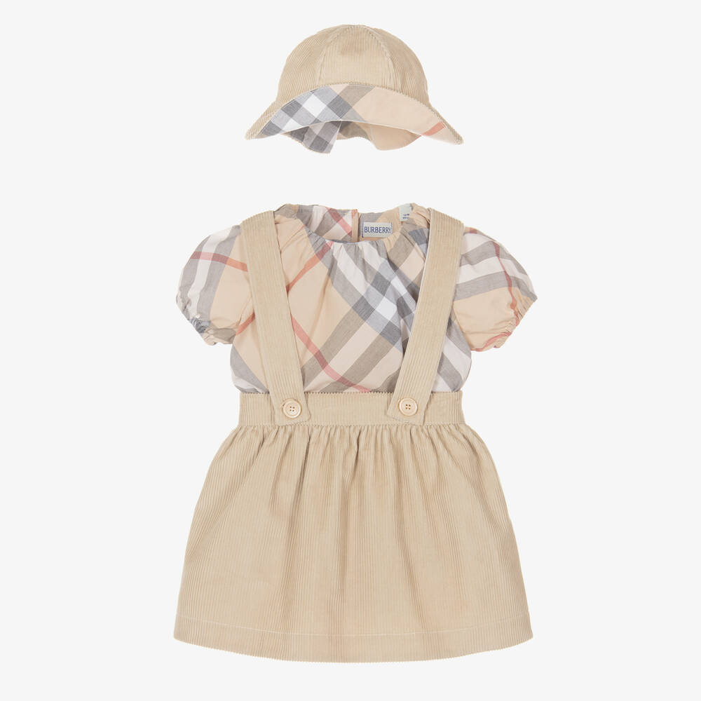 Burberry-Baby Girls Beige Cotton Skirt Set | Childrensalon Outlet