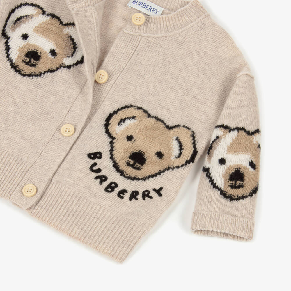 Burberry-Baby Girls Beige Wool Knit Thomas Bear Cardigan | Childrensalon Outlet