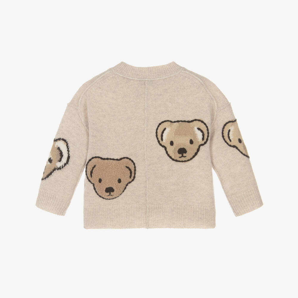 Burberry-Baby Girls Beige Wool Knit Thomas Bear Cardigan | Childrensalon Outlet