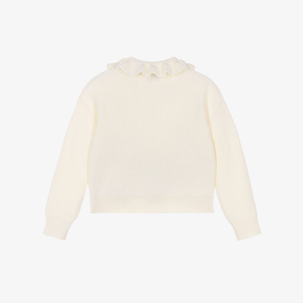 Burberry-Baby Girls Ivory Cotton & Wool Cardigan with Check Pockets | Childrensalon Outlet