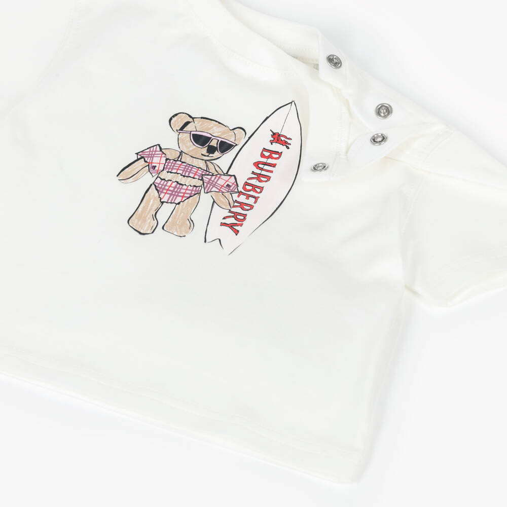 Burberry-Baby Girls Ivory Thomas Bear Print Cotton T-Shirt | Childrensalon Outlet