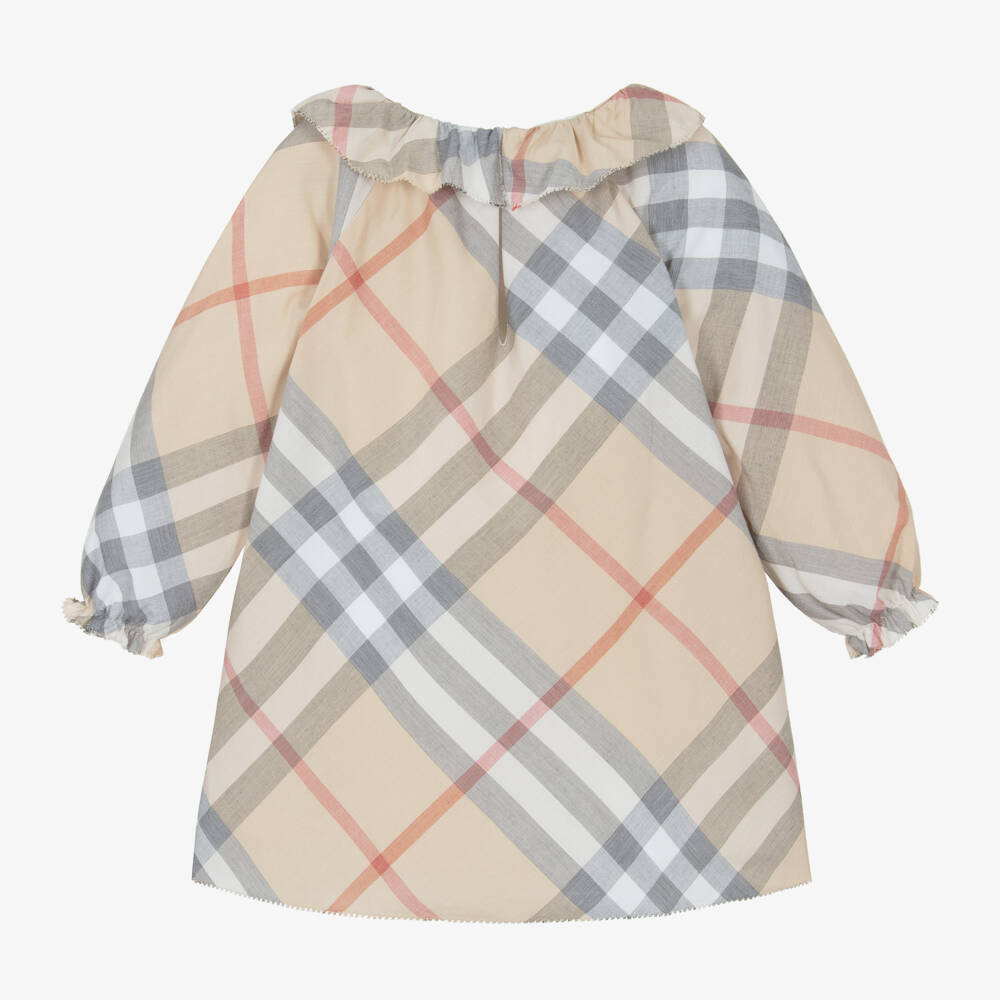 Burberry-Baby Girls Pale Beige Check Cotton Dress | Childrensalon Outlet