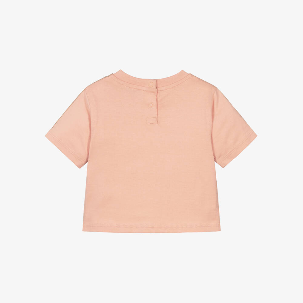 Burberry-Baby Girls Pale Pink Cotton T-Shirt with Check Detailing | Childrensalon Outlet