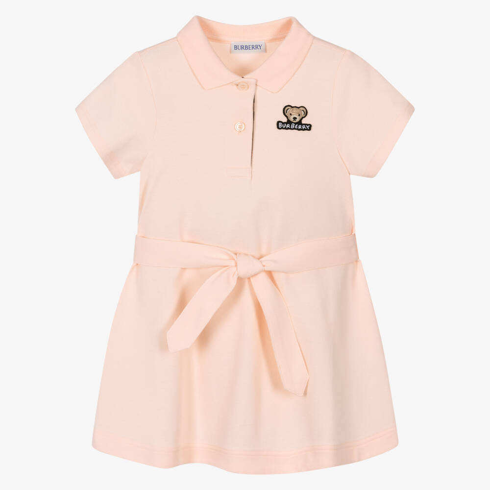 Burberry-Baby Girls Pink Belted Cotton Polo Dress | Childrensalon Outlet