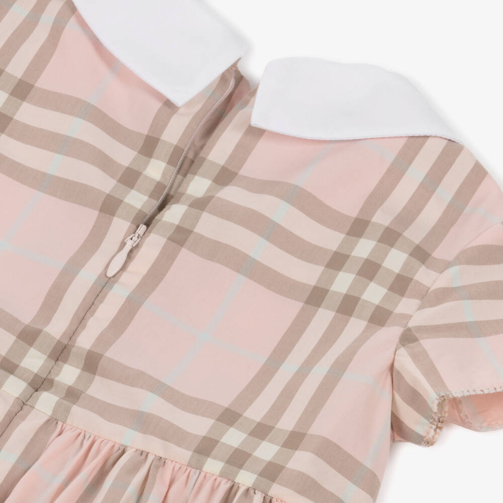 Burberry-Baby Girls Pink Check Cotton Poplin Dress | Childrensalon Outlet