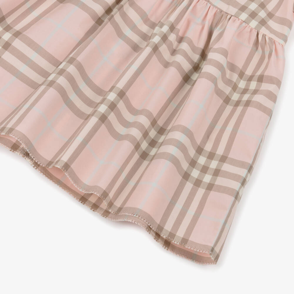 Burberry-Baby Girls Pink Check Cotton Poplin Dress | Childrensalon Outlet