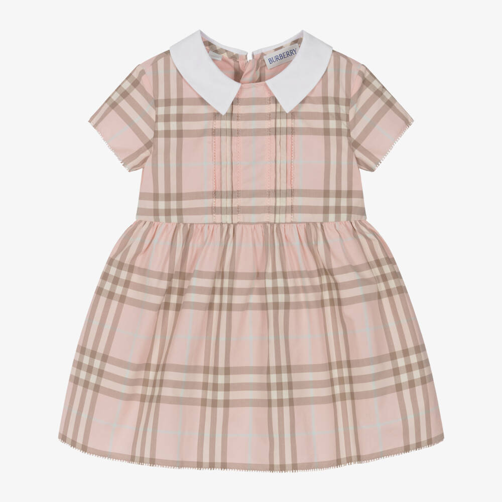 Burberry-Baby Girls Pink Check Cotton Poplin Dress | Childrensalon Outlet