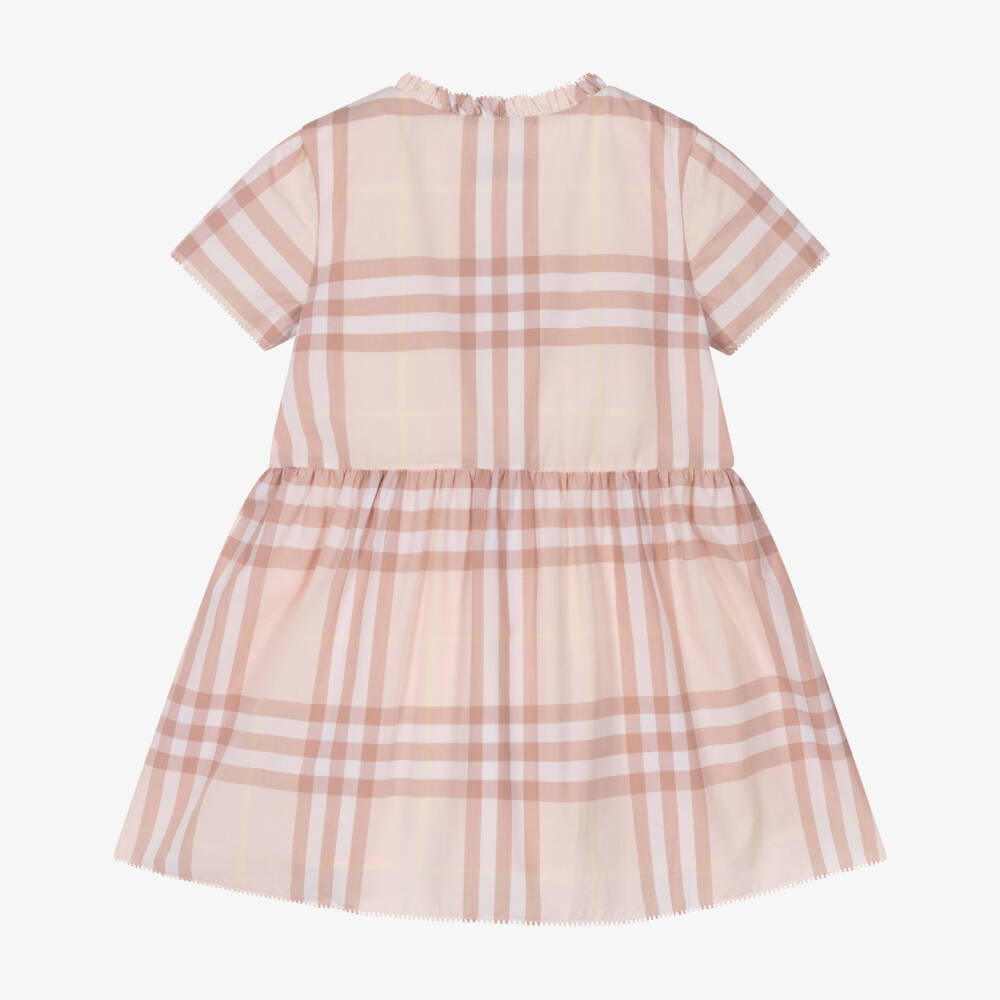 Burberry-Baby Girls Pink Check Short Sleeved Dress | Childrensalon Outlet