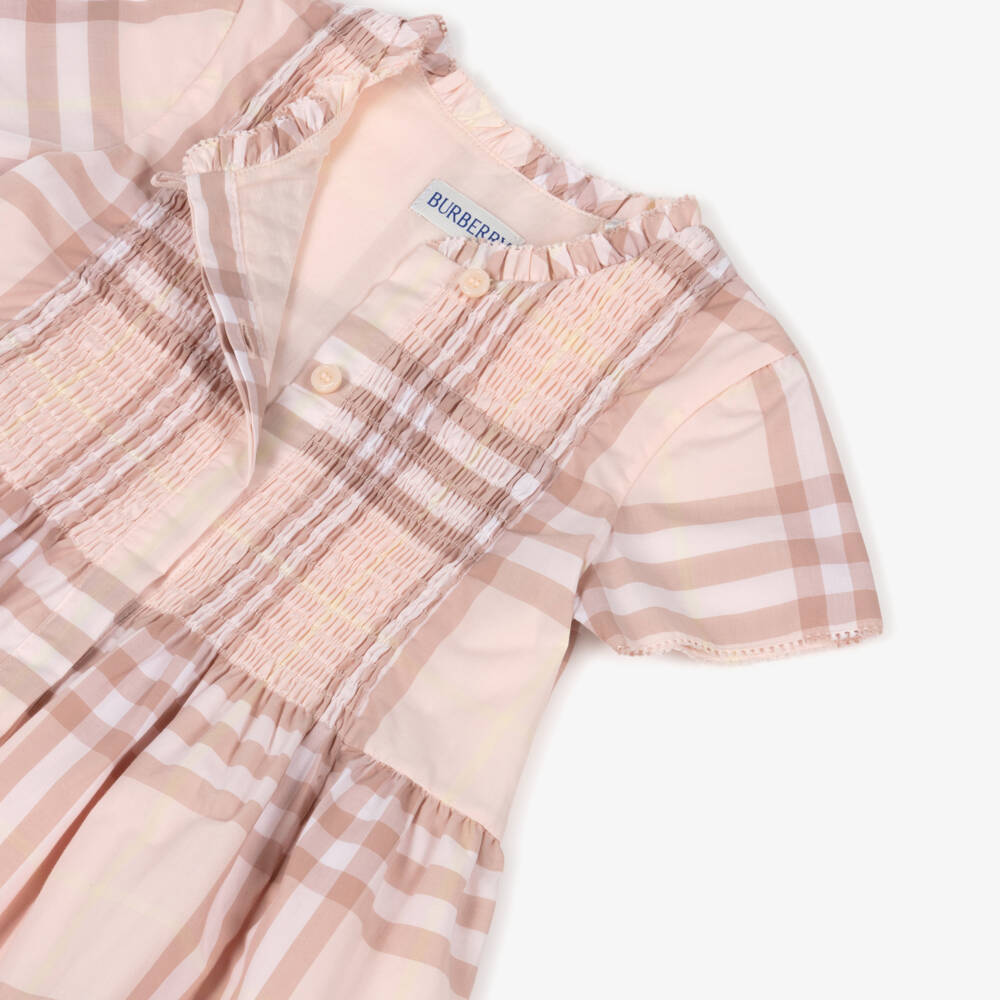 Burberry-Baby Girls Pink Check Short Sleeved Dress | Childrensalon Outlet