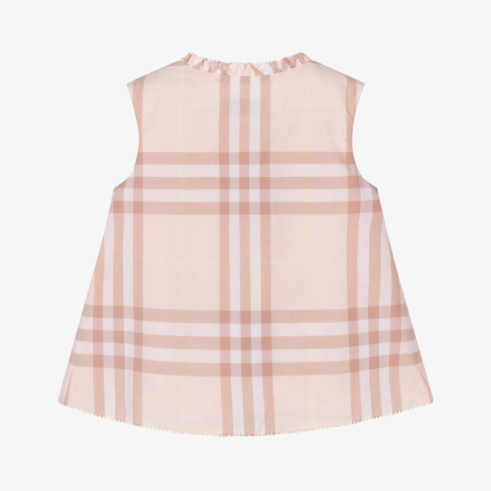 Burberry-Baby Girls Pink Check Sleeveless Cotton Blouse | Childrensalon Outlet