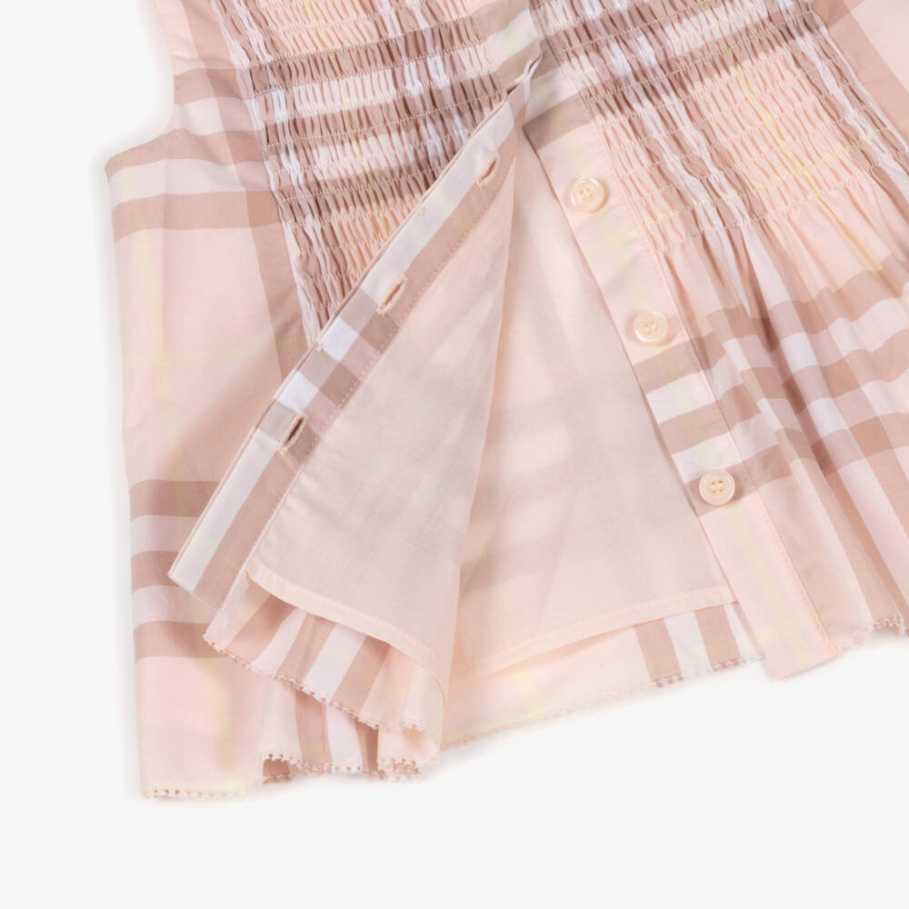 Burberry-Baby Girls Pink Check Sleeveless Cotton Blouse | Childrensalon Outlet