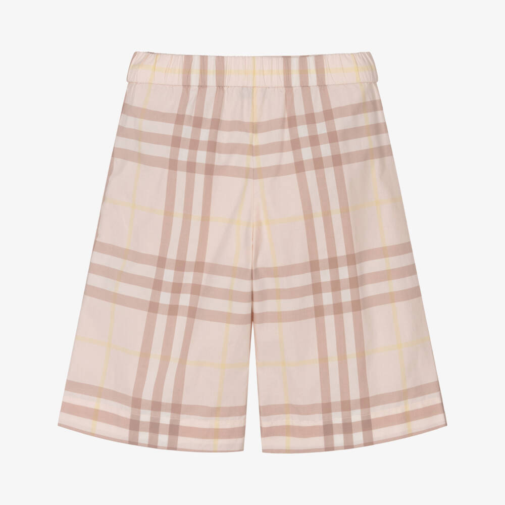 Burberry-Baby Girls Pink Check Wide Leg Cotton Trousers | Childrensalon Outlet