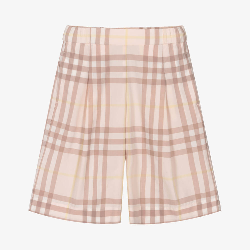 Burberry-Baby Girls Pink Check Wide Leg Cotton Trousers | Childrensalon Outlet