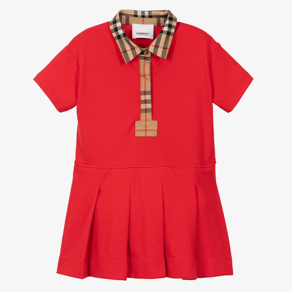 Burberry-Baby Girls Red Vintage Check Polo Dress | Childrensalon Outlet