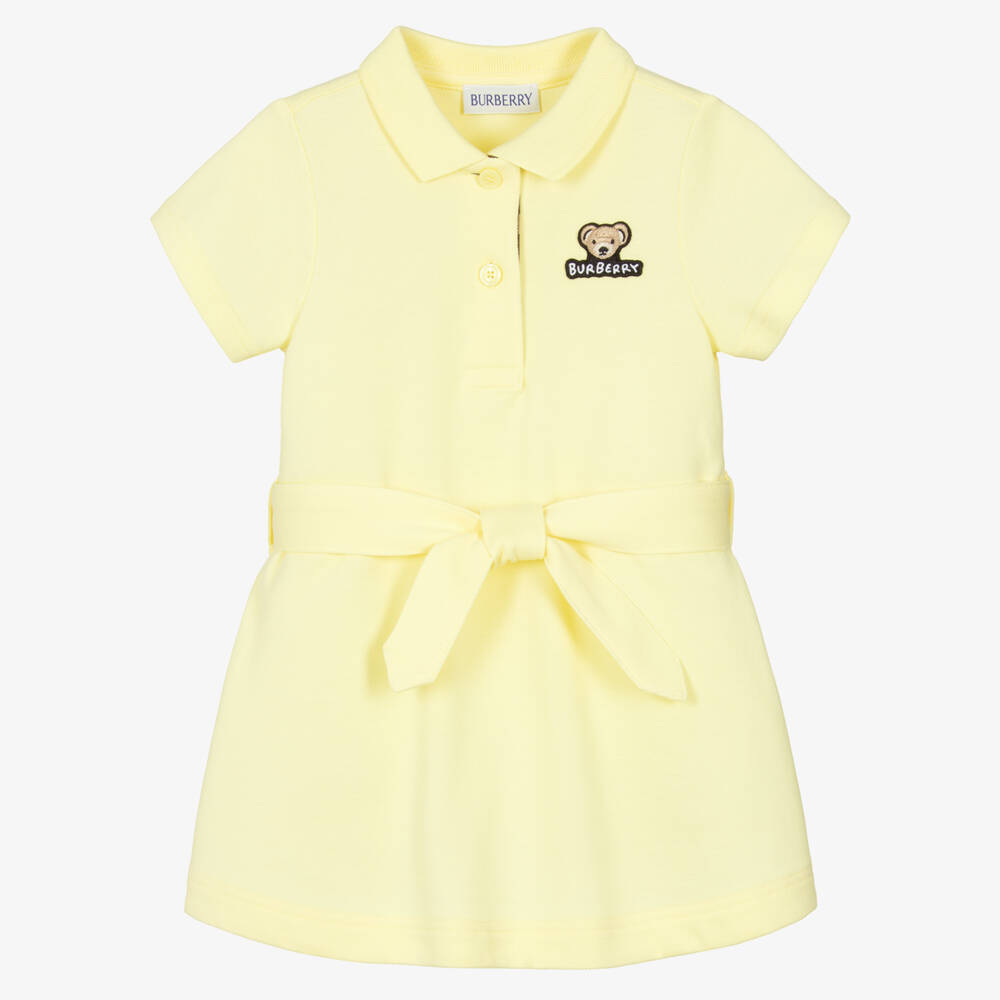 Burberry-Baby Girls Yellow Belted Cotton Polo Dress | Childrensalon Outlet