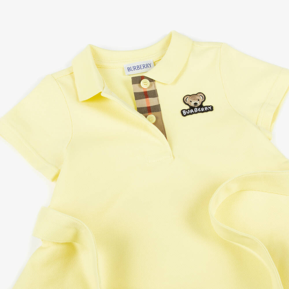 Burberry-Baby Girls Yellow Belted Cotton Polo Dress | Childrensalon Outlet