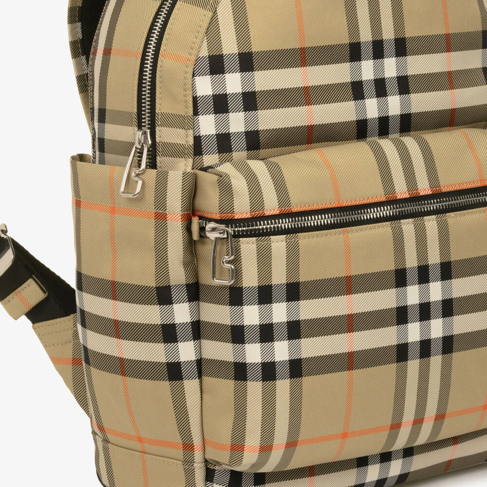 Burberry-Beige All-Over Check Backpack (37cm) | Childrensalon Outlet